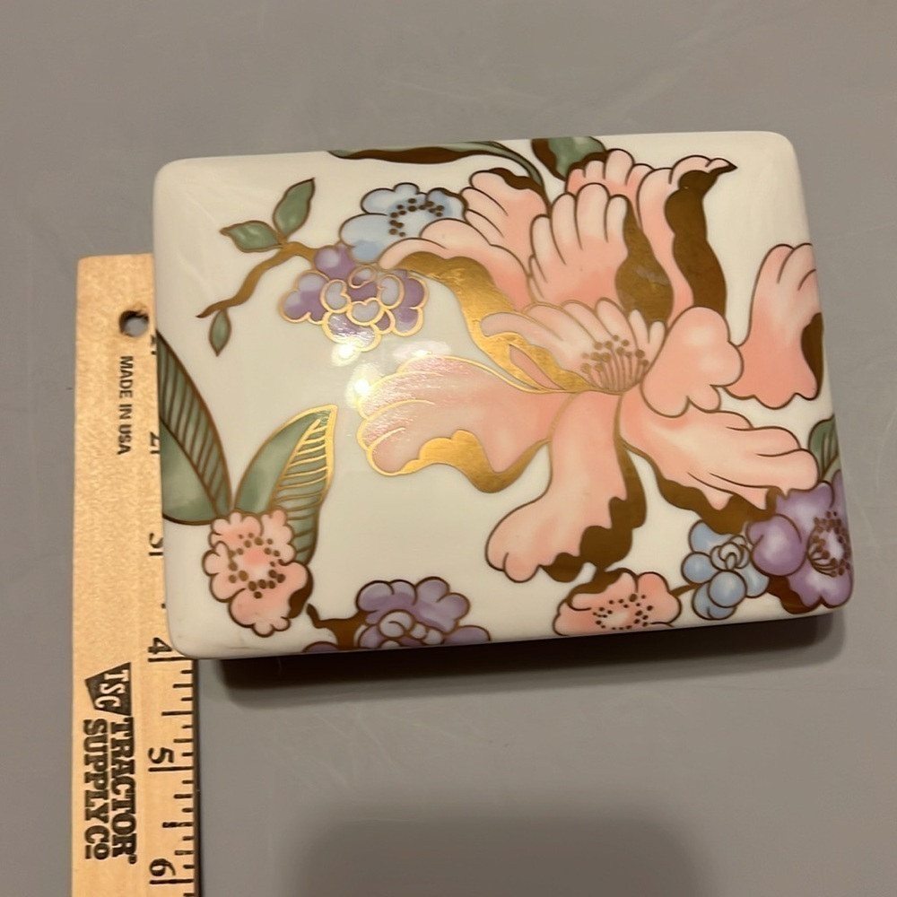 Vintage Fitz and Floyd Fine Porcelain Japan Card Box Trinket Dish Fleur Fantasia - Picture 5 of 6